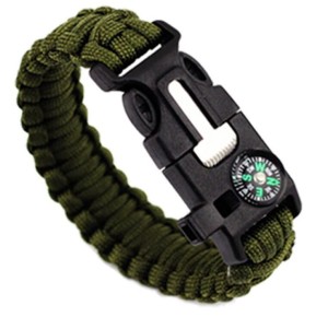 BRANSOLETKA SURVIVAL 5w1 PARACORD KRZESIWO ZIELONA