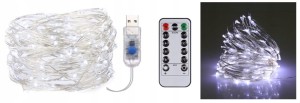 LAMPKI CHOINKOWE LINKA LED Z PILOTEM USB BIAŁY ZIMNY 5m