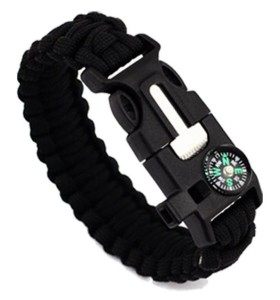 BRANSOLETKA 5w1 PARACORD KRZESIWO KOMPAS CZARNA