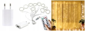 LAMPKI KURTYNA ŚWIETLNA LED 3x2M BIAŁY CIEPŁY ŁADO