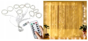 LAMPKI KURTYNA ŚWIETLNA LED 3x1M BIAŁY CIEPŁY PILOT